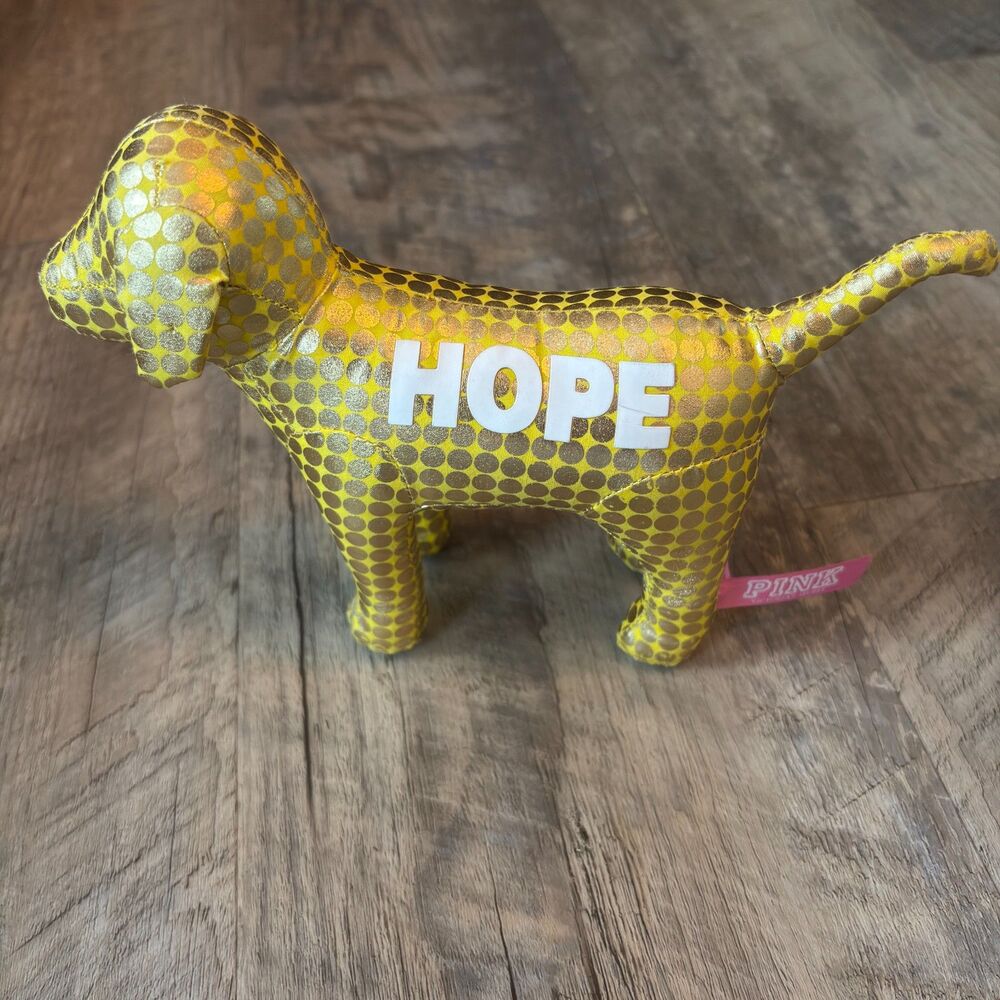 Victoria's Secret Pink HOPE Plush Yellow Gold Polka Dot Metallic Collectable 8"W